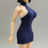 Maxbell 1:12 Women Dress Mini Doll Elastic Dress for 6inch Action Figure Accessories Navy