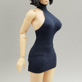 Maxbell 1:12 Women Dress Mini Doll Elastic Dress for 6inch Action Figure Accessories Dark Blue