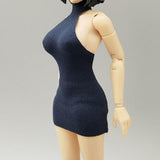 Maxbell 1:12 Women Dress Mini Doll Elastic Dress for 6inch Action Figure Accessories Dark Blue