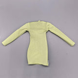 Maxbell 1/6 Scale Female Clothes Side Zipper with Sleeves Elastic Tight Fitted Dress Light Green