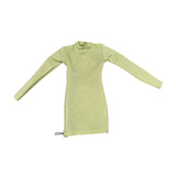 Maxbell 1/6 Scale Female Clothes Side Zipper with Sleeves Elastic Tight Fitted Dress Light Green