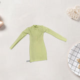 Maxbell 1/6 Scale Female Clothes Side Zipper with Sleeves Elastic Tight Fitted Dress Light Green