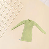 Maxbell 1/6 Scale Female Clothes Side Zipper with Sleeves Elastic Tight Fitted Dress Light Green