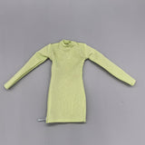 Maxbell 1/6 Scale Female Clothes Side Zipper with Sleeves Elastic Tight Fitted Dress Light Green