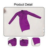 Maxbell 1/6 Scale Female Clothes Side Zipper with Sleeves Elastic Tight Fitted Dress Violet