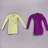 Maxbell 1/6 Scale Female Clothes Side Zipper with Sleeves Elastic Tight Fitted Dress Violet