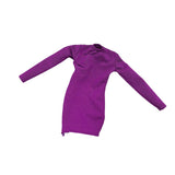 Maxbell 1/6 Scale Female Clothes Side Zipper with Sleeves Elastic Tight Fitted Dress Violet