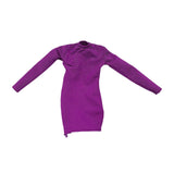 Maxbell 1/6 Scale Female Clothes Side Zipper with Sleeves Elastic Tight Fitted Dress Violet
