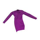 Maxbell 1/6 Scale Female Clothes Side Zipper with Sleeves Elastic Tight Fitted Dress Violet