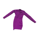 Maxbell 1/6 Scale Female Clothes Side Zipper with Sleeves Elastic Tight Fitted Dress Violet