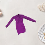 Maxbell 1/6 Scale Female Clothes Side Zipper with Sleeves Elastic Tight Fitted Dress Violet