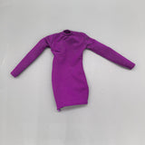 Maxbell 1/6 Scale Female Clothes Side Zipper with Sleeves Elastic Tight Fitted Dress Violet