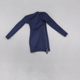 Maxbell 1/6 Scale Female Clothes Side Zipper with Sleeves Elastic Tight Fitted Dress Dark Blue