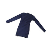 Maxbell 1/6 Scale Female Clothes Side Zipper with Sleeves Elastic Tight Fitted Dress Dark Blue