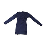 Maxbell 1/6 Scale Female Clothes Side Zipper with Sleeves Elastic Tight Fitted Dress Dark Blue