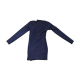Maxbell 1/6 Scale Female Clothes Side Zipper with Sleeves Elastic Tight Fitted Dress Dark Blue