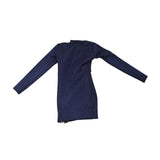Maxbell 1/6 Scale Female Clothes Side Zipper with Sleeves Elastic Tight Fitted Dress Dark Blue