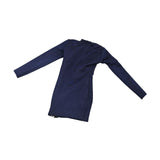 Maxbell 1/6 Scale Female Clothes Side Zipper with Sleeves Elastic Tight Fitted Dress Dark Blue