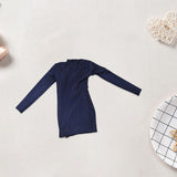 Maxbell 1/6 Scale Female Clothes Side Zipper with Sleeves Elastic Tight Fitted Dress Dark Blue