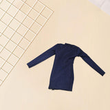 Maxbell 1/6 Scale Female Clothes Side Zipper with Sleeves Elastic Tight Fitted Dress Dark Blue