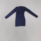 Maxbell 1/6 Scale Female Clothes Side Zipper with Sleeves Elastic Tight Fitted Dress Dark Blue