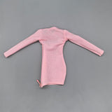 Maxbell 1/6 Scale Female Clothes Side Zipper with Sleeves Elastic Tight Fitted Dress Pink