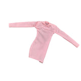 Maxbell 1/6 Scale Female Clothes Side Zipper with Sleeves Elastic Tight Fitted Dress Pink