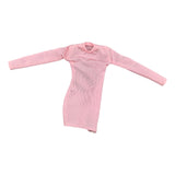 Maxbell 1/6 Scale Female Clothes Side Zipper with Sleeves Elastic Tight Fitted Dress Pink