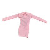 Maxbell 1/6 Scale Female Clothes Side Zipper with Sleeves Elastic Tight Fitted Dress Pink