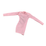 Maxbell 1/6 Scale Female Clothes Side Zipper with Sleeves Elastic Tight Fitted Dress Pink