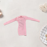 Maxbell 1/6 Scale Female Clothes Side Zipper with Sleeves Elastic Tight Fitted Dress Pink
