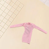 Maxbell 1/6 Scale Female Clothes Side Zipper with Sleeves Elastic Tight Fitted Dress Pink