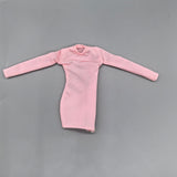 Maxbell 1/6 Scale Female Clothes Side Zipper with Sleeves Elastic Tight Fitted Dress Pink