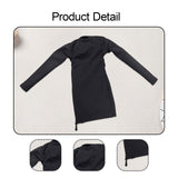 Maxbell 1/6 Scale Female Clothes Side Zipper with Sleeves Elastic Tight Fitted Dress Black