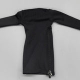 Maxbell 1/6 Scale Female Clothes Side Zipper with Sleeves Elastic Tight Fitted Dress Black