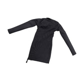 Maxbell 1/6 Scale Female Clothes Side Zipper with Sleeves Elastic Tight Fitted Dress Black