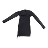 Maxbell 1/6 Scale Female Clothes Side Zipper with Sleeves Elastic Tight Fitted Dress Black