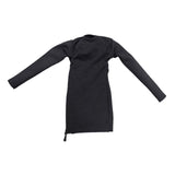 Maxbell 1/6 Scale Female Clothes Side Zipper with Sleeves Elastic Tight Fitted Dress Black