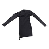Maxbell 1/6 Scale Female Clothes Side Zipper with Sleeves Elastic Tight Fitted Dress Black