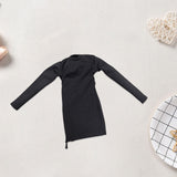 Maxbell 1/6 Scale Female Clothes Side Zipper with Sleeves Elastic Tight Fitted Dress Black