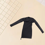 Maxbell 1/6 Scale Female Clothes Side Zipper with Sleeves Elastic Tight Fitted Dress Black