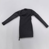 Maxbell 1/6 Scale Female Clothes Side Zipper with Sleeves Elastic Tight Fitted Dress Black