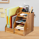 Maxbell Desk File Organizer Freestanding Document Rack for Tabletop Dorm Living Room Brown