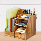 Maxbell Desk File Organizer Freestanding Document Rack for Tabletop Dorm Living Room Brown