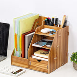 Maxbell Desk File Organizer Freestanding Document Rack for Tabletop Dorm Living Room Brown