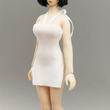 Maxbell 1/12 Tight Fit Dress Retro Sleeveless Dress for 6'' Female Action Figures White