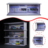 Maxbell 1/64 Model Car Display Case for Sports Car Scene Vehicle Model Display Stand Gas Station