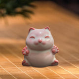 Maxbell Cat Statue Mini Animal Figurine Ceramic Tea Pet for Fireplace Bedroom Indoor A