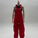 Maxbell 1/6 Scale Bib Overalls Mini Long Pants with Pocket for 12in Figures Dress up red