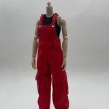 Maxbell 1/6 Scale Bib Overalls Mini Long Pants with Pocket for 12in Figures Dress up red